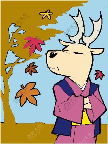 位图卡通动物鹿树可爱卡通免费素材