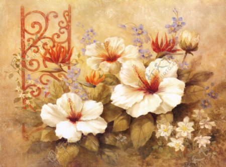 油画盛开的花朵