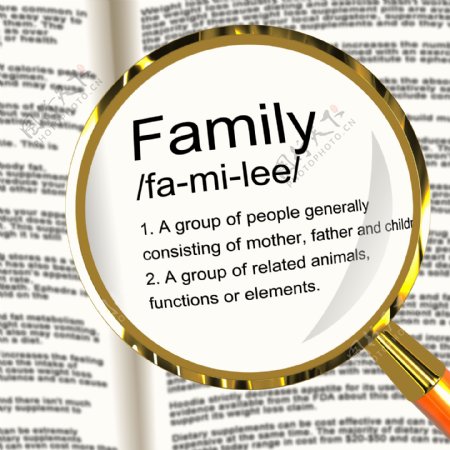 家庭定义放大显示的爸爸妈妈和孩子们的团结