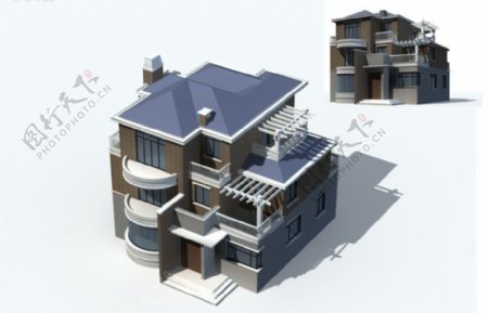 美式风格复式别墅3D模型