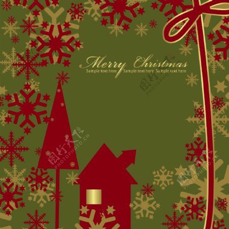 矢量圣诞节丝带挂球雪花动感线条MerryChristmas背景红色房子矢量素材