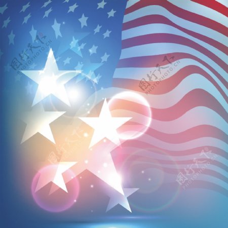 闪亮的星星在挥舞着美国国旗
