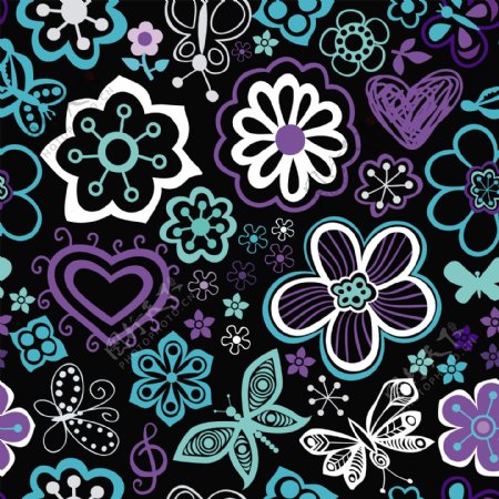 用鲜花和蝴蝶无尽的花卉图案的无缝纹理
