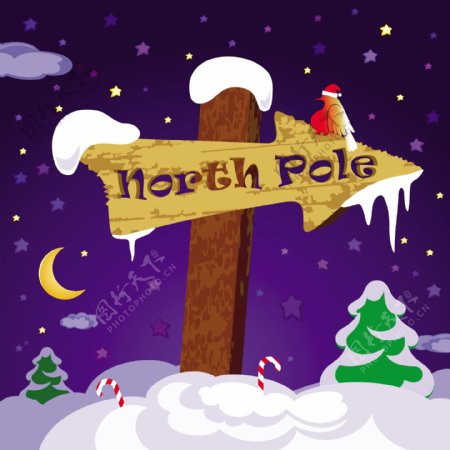 卡通圣诞背景箭头指示牌雪花图片
