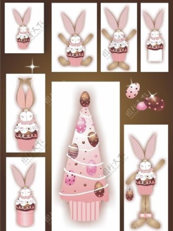 粉红巧克力蛋糕春天兔子图片