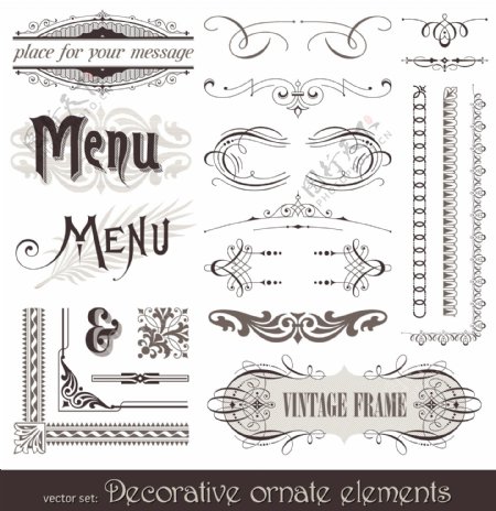 古典欧式花纹花边框装饰字母菜单设计图片