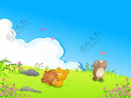 草地上两个小熊
