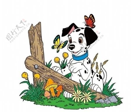 在花丛中的卡通小狗图片