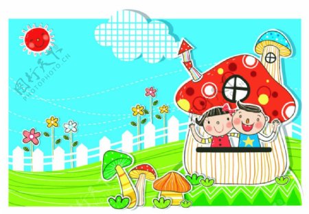韩国卡通矢量图学校展板图片