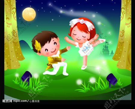 儿童节矢量卡通跳舞男女图片