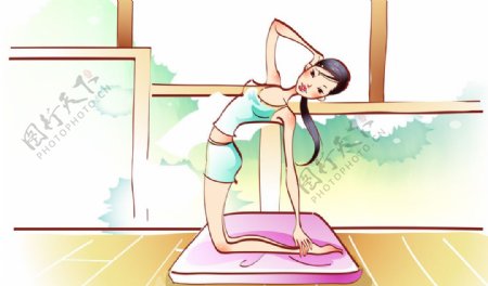 瑜伽运动卡通女孩壁纸图片