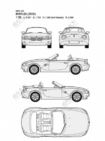 宝马BMWZ42002汽车线稿图片