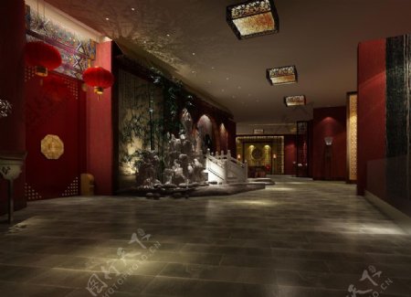 中式酒店走廊青石地面图片
