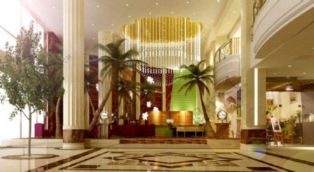 豪华酒店大厅3D效果图设计图片