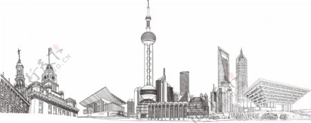 上海城市线稿图片