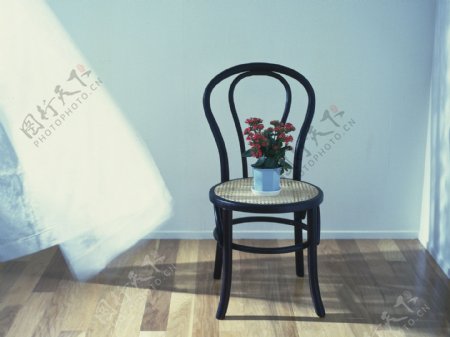 室内淡雅花与凳子文艺背景图片