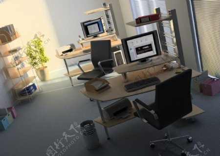 现代办公室场景模型图片