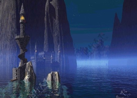 夜色中的水上城堡图片
