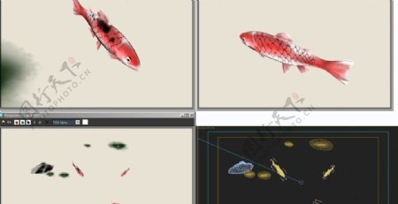 3d水墨鲤鱼图片