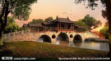 中国古典拱桥建筑效果图图片