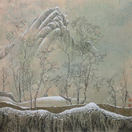雪里的树干图片
