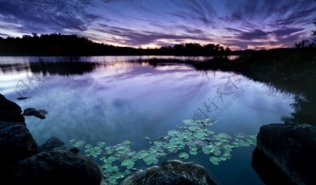 黄昏时的湖图片