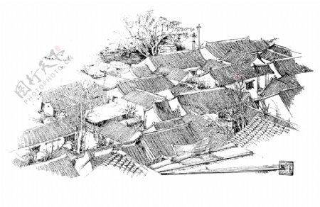 铅笔手绘乡村房屋图片