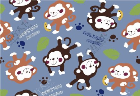 儿童服饰卡通猴子印花布料循环图图片
