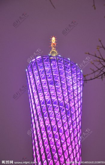 紫色的广州电视塔顶图片