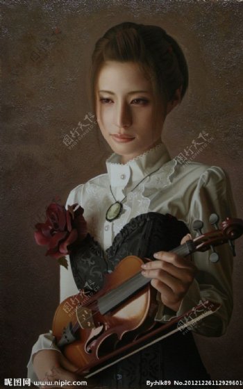 拿小提琴的少女图片