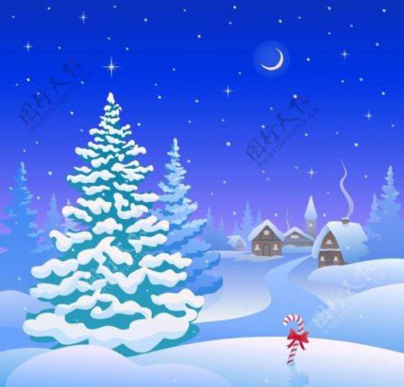 卡通圣诞冬季夜景图片