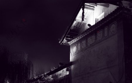 丽江夜景黑白图片