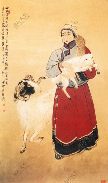 中国现代名家名画中国画牧羊图片