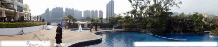 香港一小区内游泳池边图片