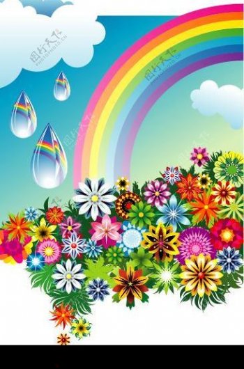 缤纷花朵彩虹背景图片