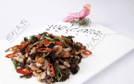 米椒干腌菜白虾图片
