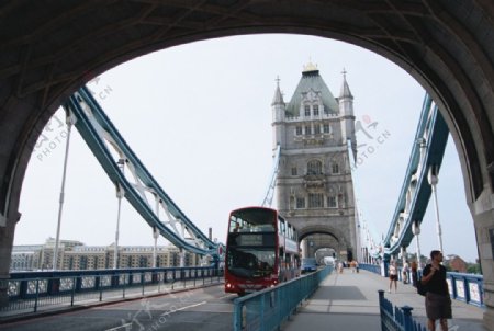 伦敦吊桥上的公交车图片