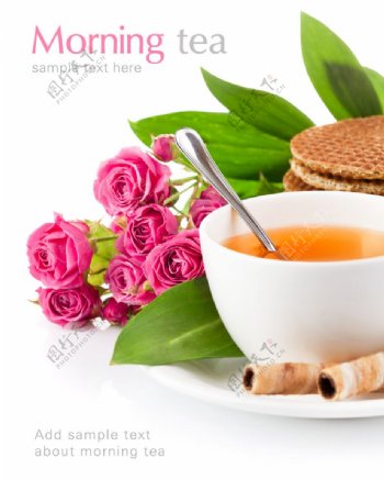 粉玫瑰和营养早餐图片