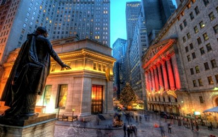 纽约华尔街圣诞夜街景图片