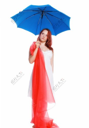 雨伞性感美女红纱图片