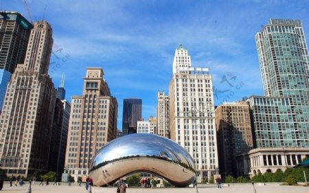 芝加哥著名的云门水银珠雕塑图片