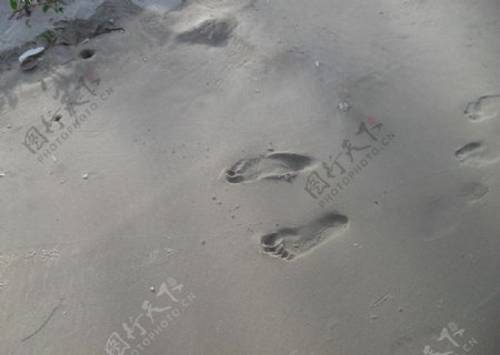大海沙滩脚印图片