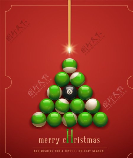 创意台球圣诞树圣诞贺卡图片