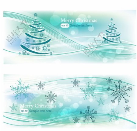 蓝色动感线条雪花圣诞树图片