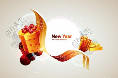 新年礼盒花纹蝴蝶结动感曲线图片