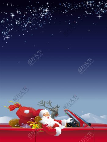 开着汽车的圣诞老人圣诞背景图片