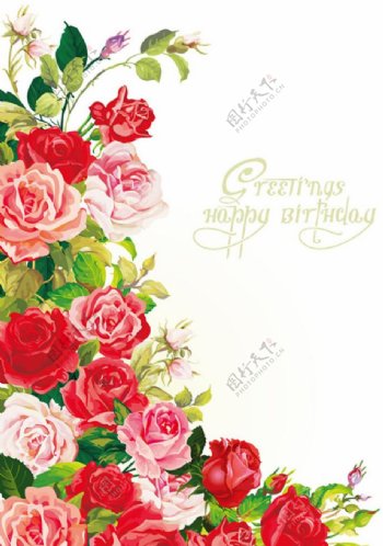 玫瑰花装饰生日卡片图片