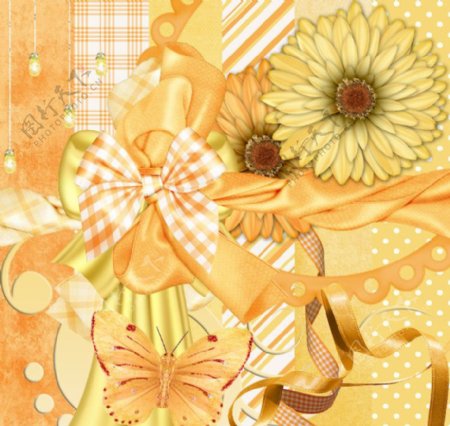 花朵缎带蝴蝶结橘黄图片