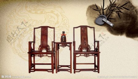 红木家具椅子砚竹子中国风图片