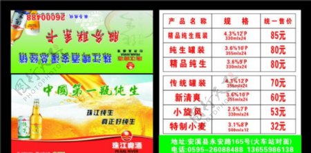 珠江啤酒价格表图片